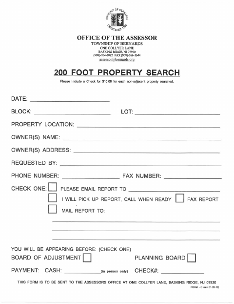 First page of the 200 Foot Property Search