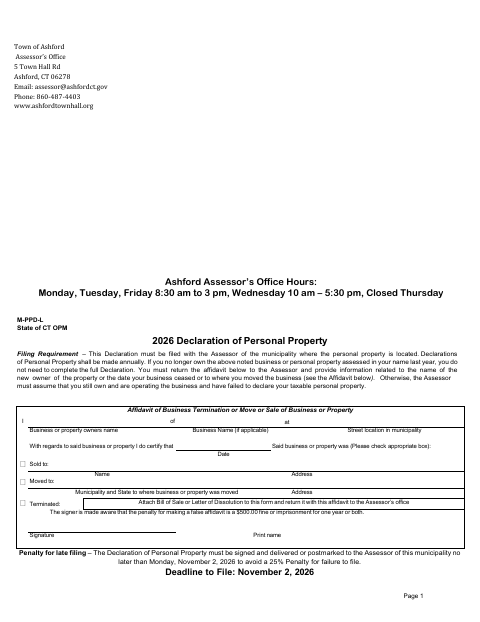 First page of the 2026 Declaration of Personal Property