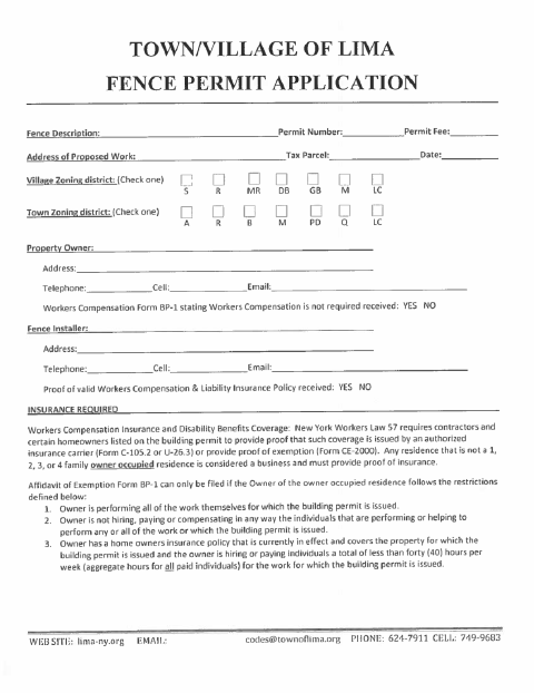 First page of the Fence Permit Application
