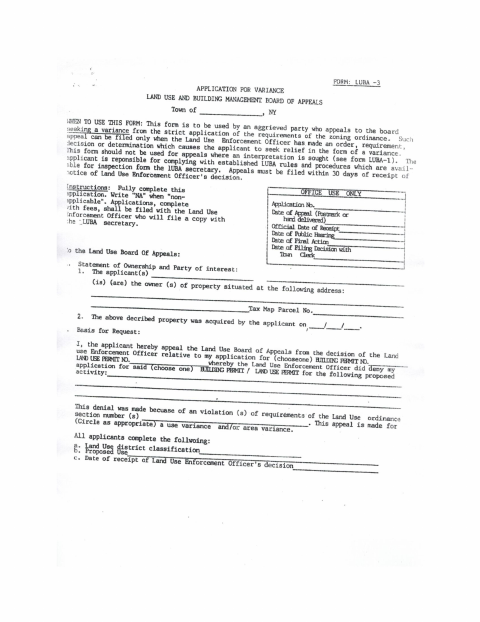 First page of the Use Variance Application