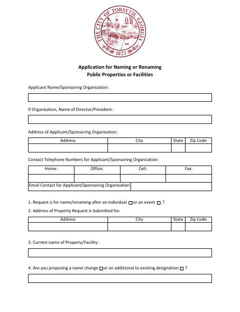 First page of the Application for Naming or Renaming Public Properties or Facilities