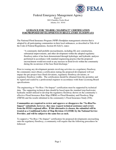First page of the No-Rise/No-Impact Certificate