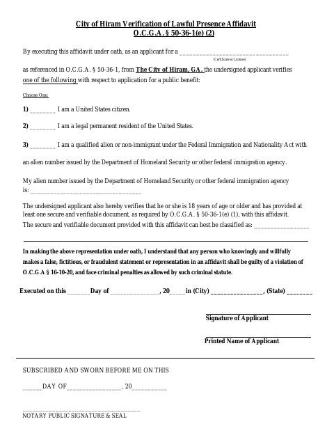 First page of the Verification of Lawful Presence (SAVE) Affidavit