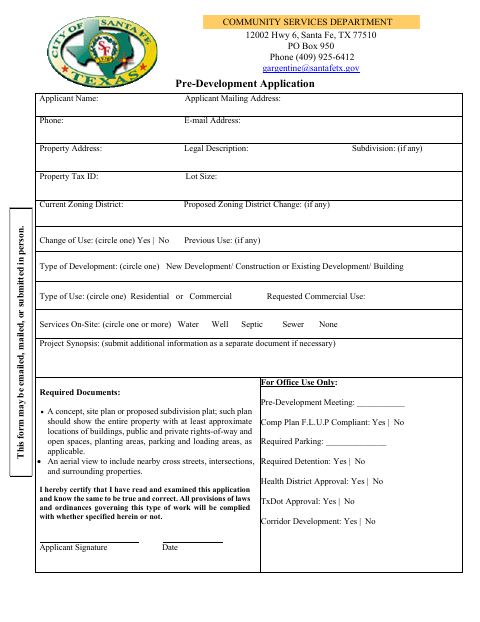 First page of the Pre-Development Application