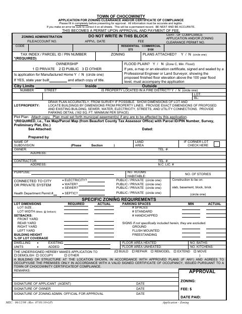 First page of the Application for Zoning Clearance and/or Certificate of Compliance