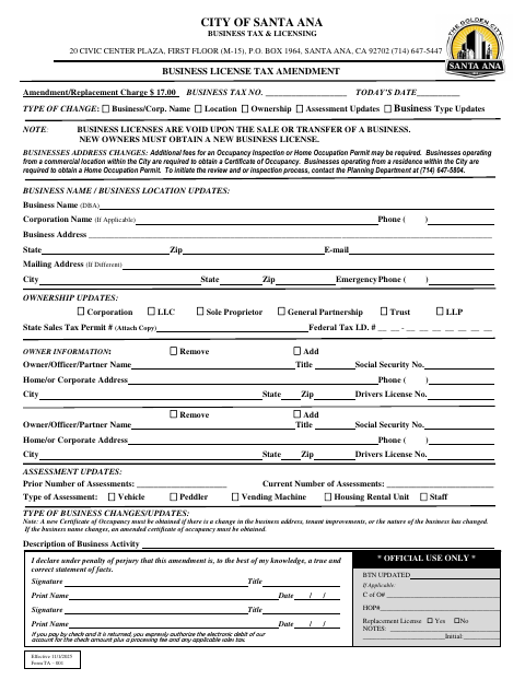 First page of the Business License Tax Amendment