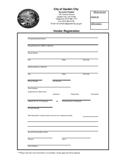 First page of the Vendor Application
