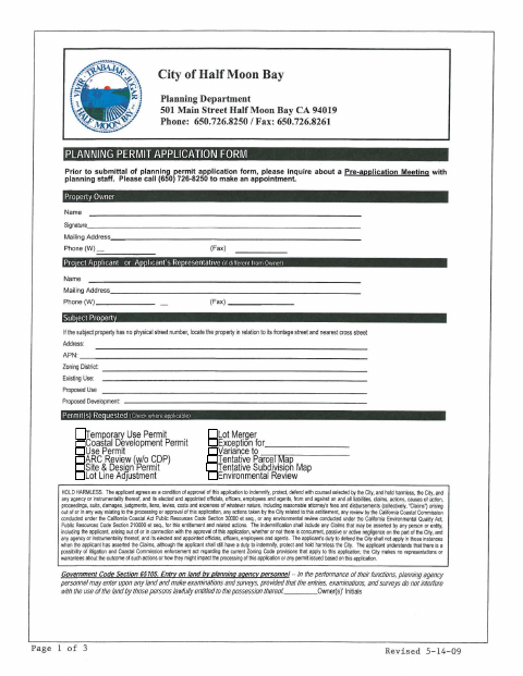 First page of the Lot Merger Planning Permit Application