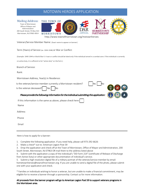 First page of the Mo Town Heroes Application