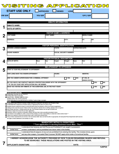 First page of the Visitor Application
