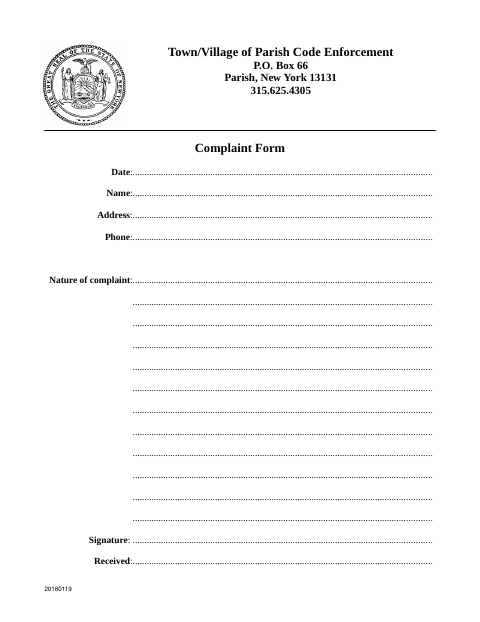 First page of the Code Enforcement Complaint Form