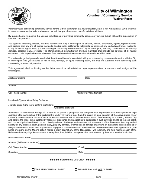 First page of the Volunteer / Community Service Waiver Form