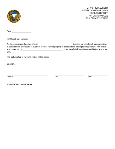 First page of the Business License Letter Of Authorization