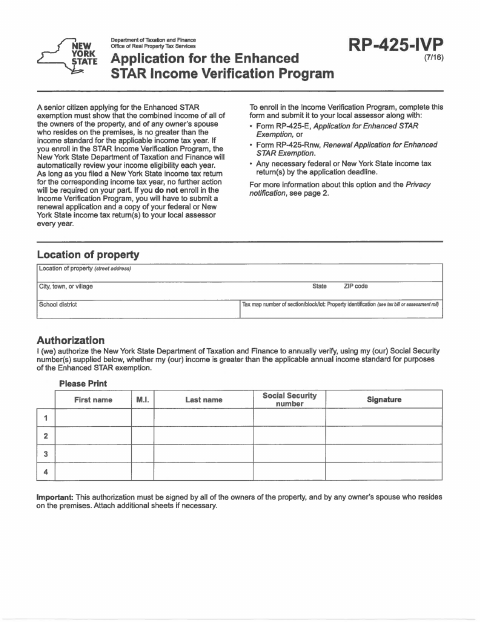 First page of the Enhanced STAR Income Verification Program Application
