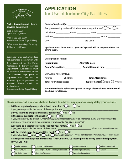 First page of the Library Facility Application
