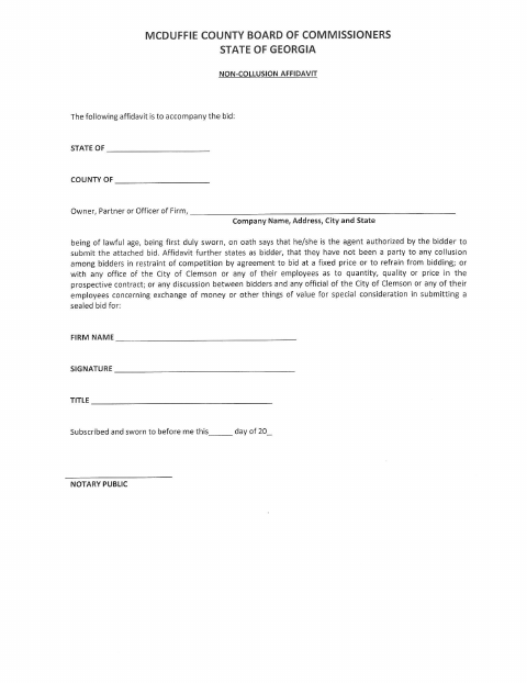 First page of the Non-Collusion Affidavit