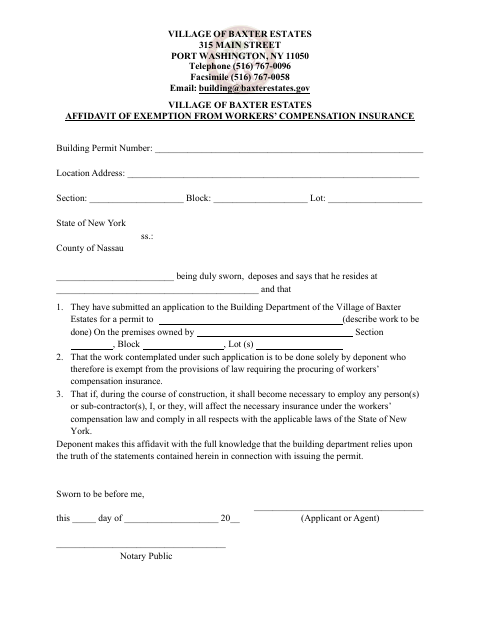 First page of the Affidavit of Exemption from Workers’ Compensation Insurance