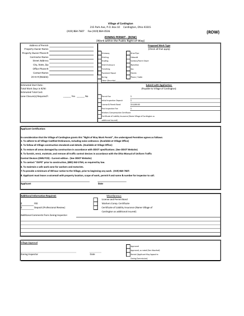 First page of the Right-of-Way Work Permit