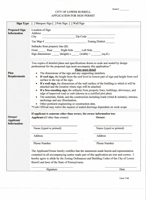 First page of the Sign Permit Application
