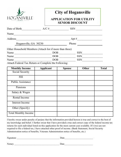 First page of the Utility Senior Discount Application