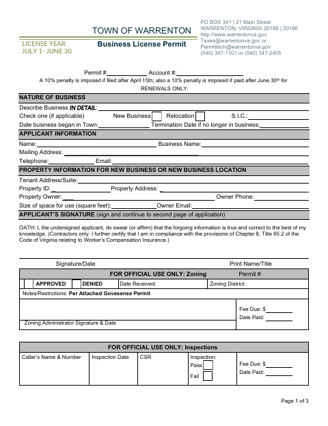 First page of the Business License Permit