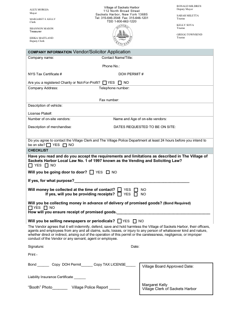 First page of the Vendor/Solicitor Application