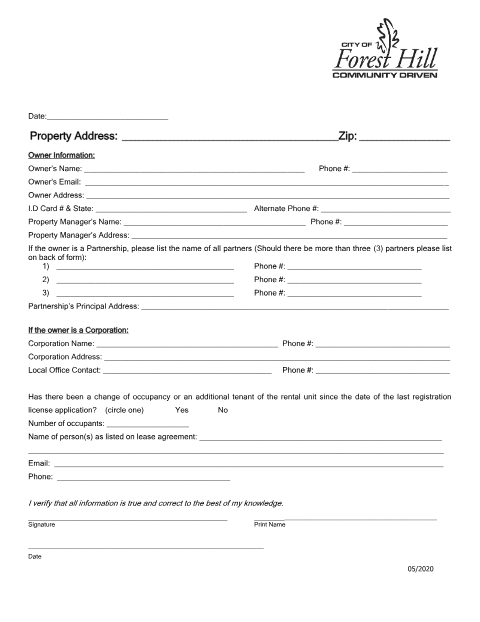 First page of the Rental Registration Application