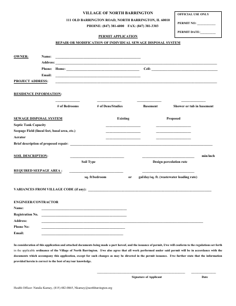 First page of the Permit Application for Repair or Modification of Individual Sewage Disposal System