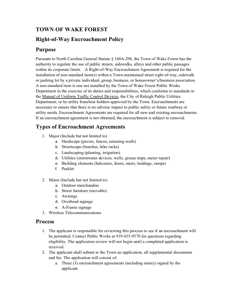 First page of the Right-of-Way Encroachment Agreement