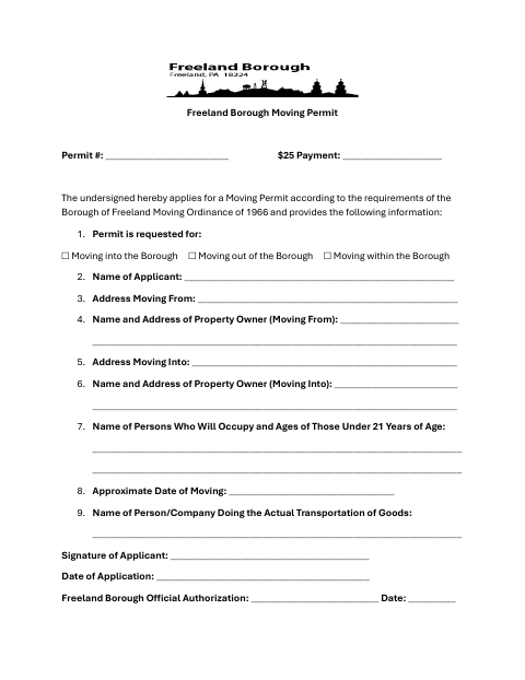 First page of the Moving Permit Application
