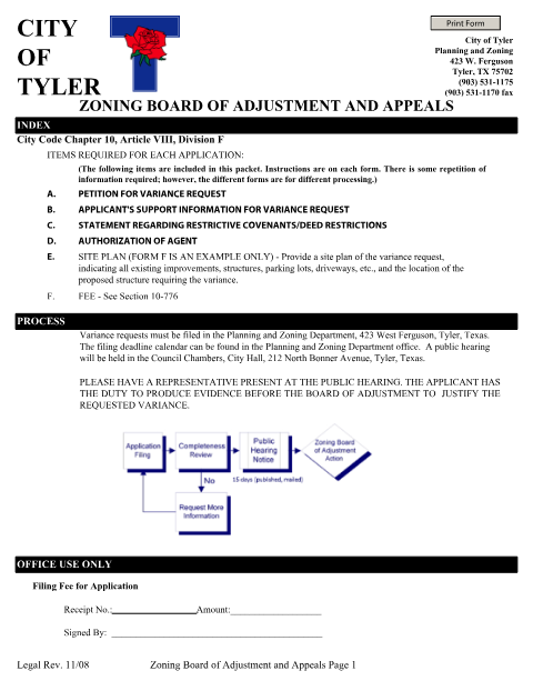 First page of the Variance Application
