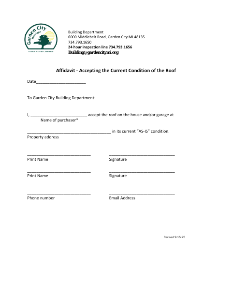 First page of the Roof Affidavit