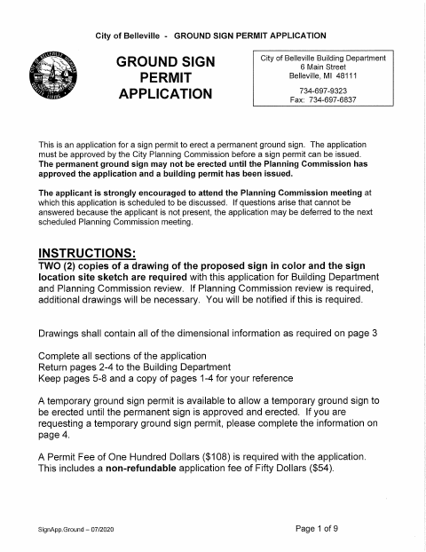 First page of the Ground Sign Permit Application