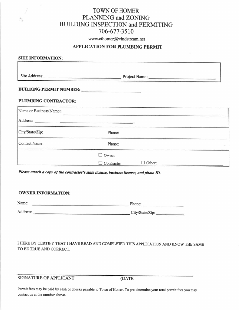 First page of the Plumbing Permit Application