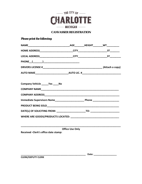 First page of the Canvasser Registration