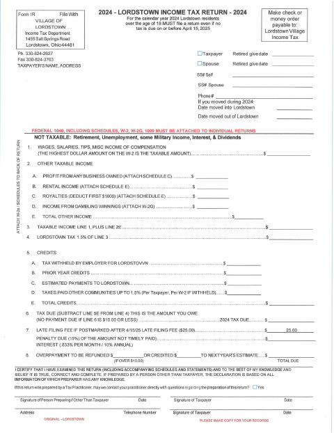 First page of the 2024 Individual Income Tax Return