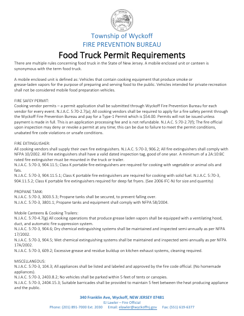 First page of the Food Truck Permit Application