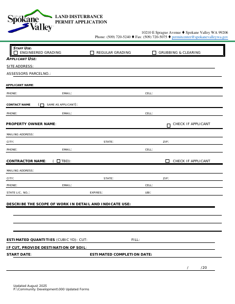 First page of the Land Disturbance Permit Application