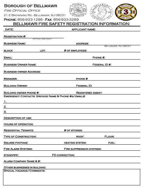 First page of the Fire Safety Registration