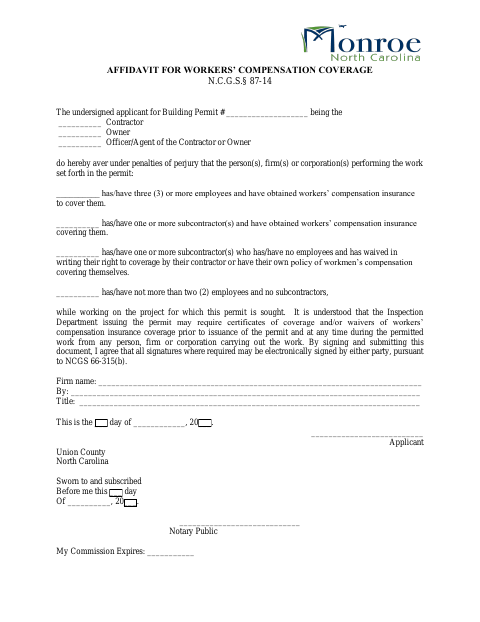 First page of the Affidavit for Workers’ Compensation Coverage