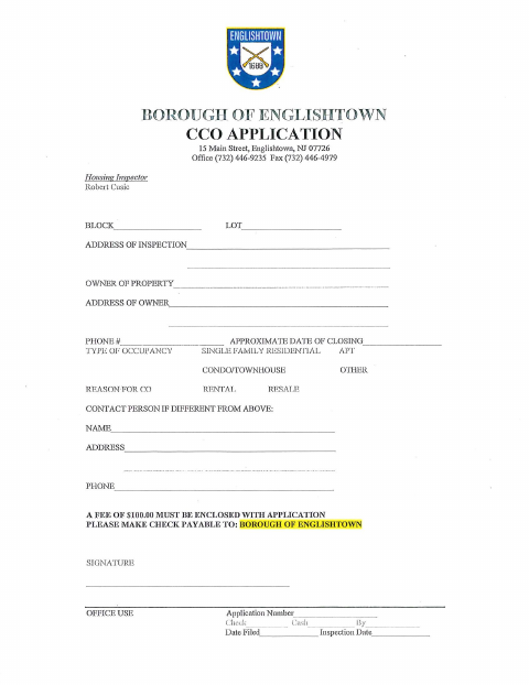 First page of the CCO Application and Checklist