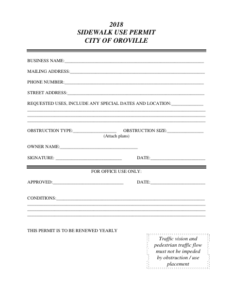 First page of the Sidewalk Use Permit