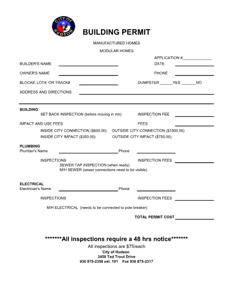 First page of the Mobile Homes Permit Application