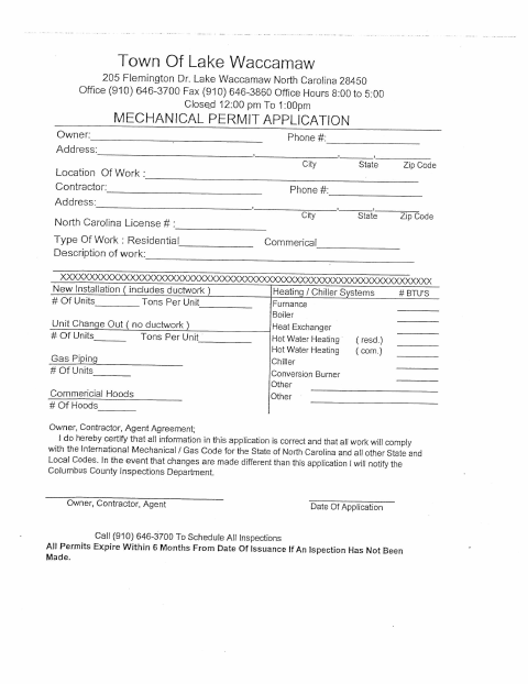 First page of the Mechanical Permit Application