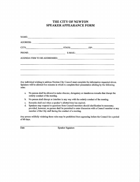 First page of the Speaker Appearance Form