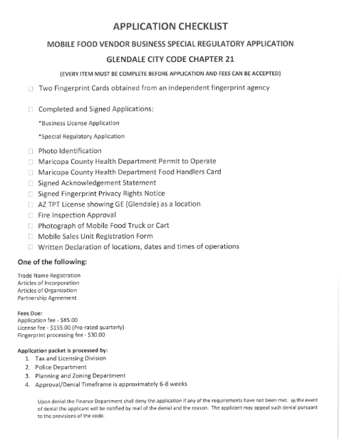 First page of the Business License Application (Mobile Food Vendor - Business)