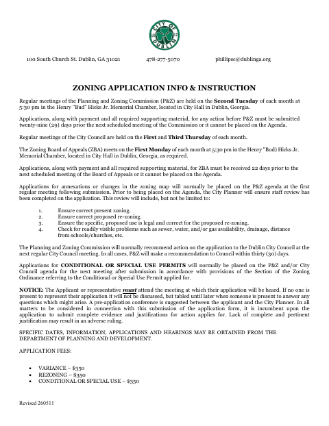 First page of the Zoning Application for Variance, Rezoning, and Conditional Use