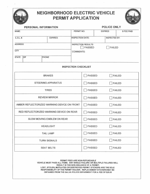First page of the Neighborhood Vehicle Permit