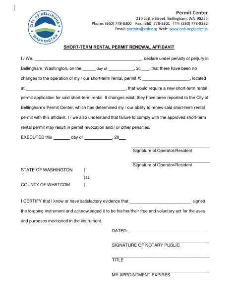 First page of the Short-Term Rental Permit Renewal Affidavit