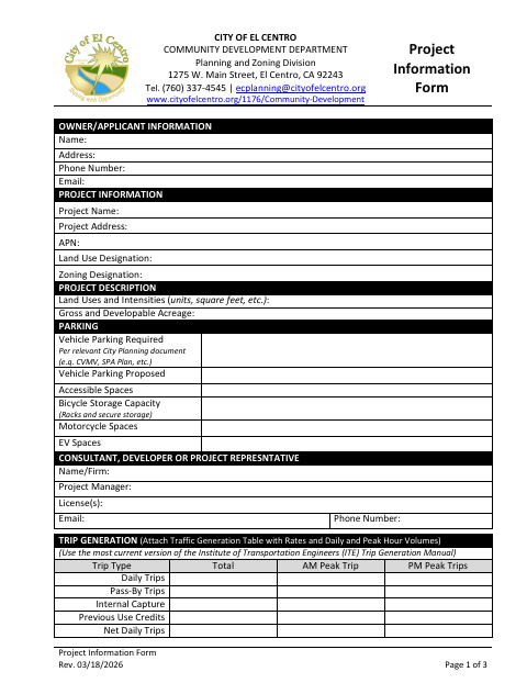 First page of the Project Information Form